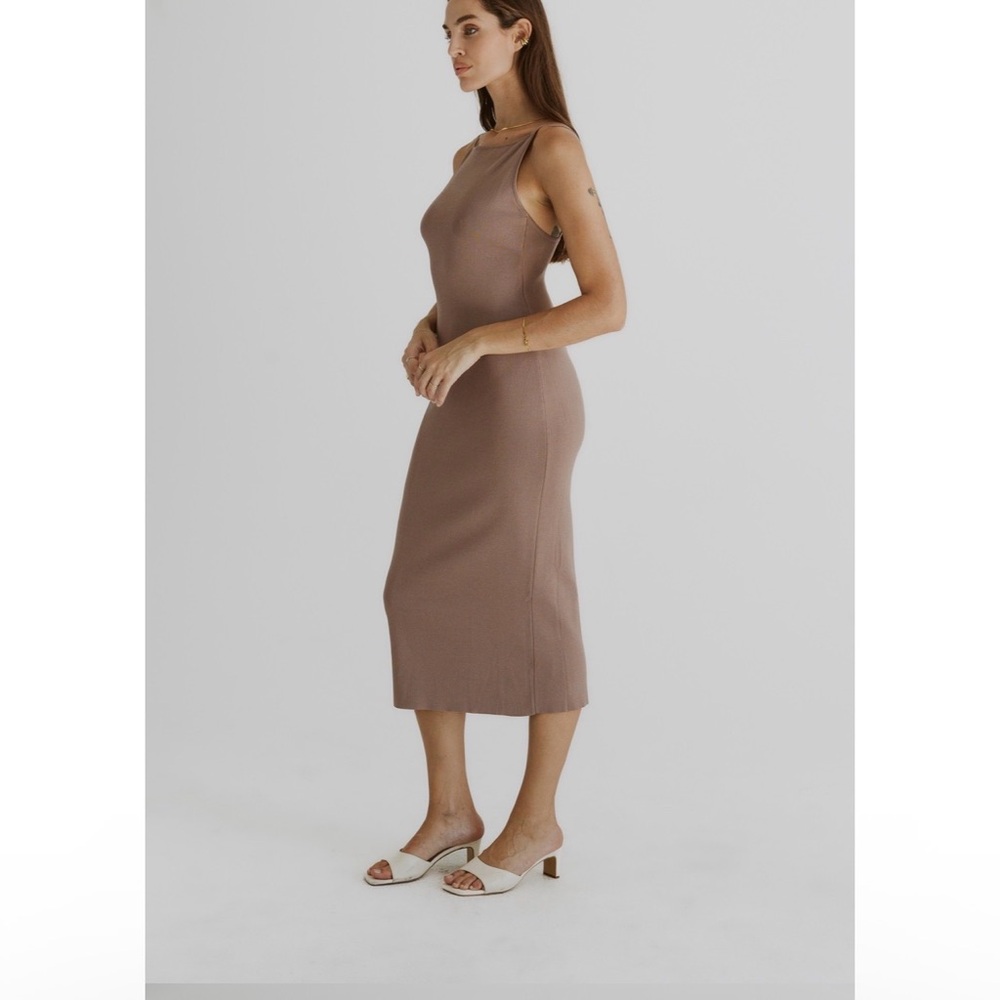 Fashion Nova  Taupe Midi ribbed Dress sim